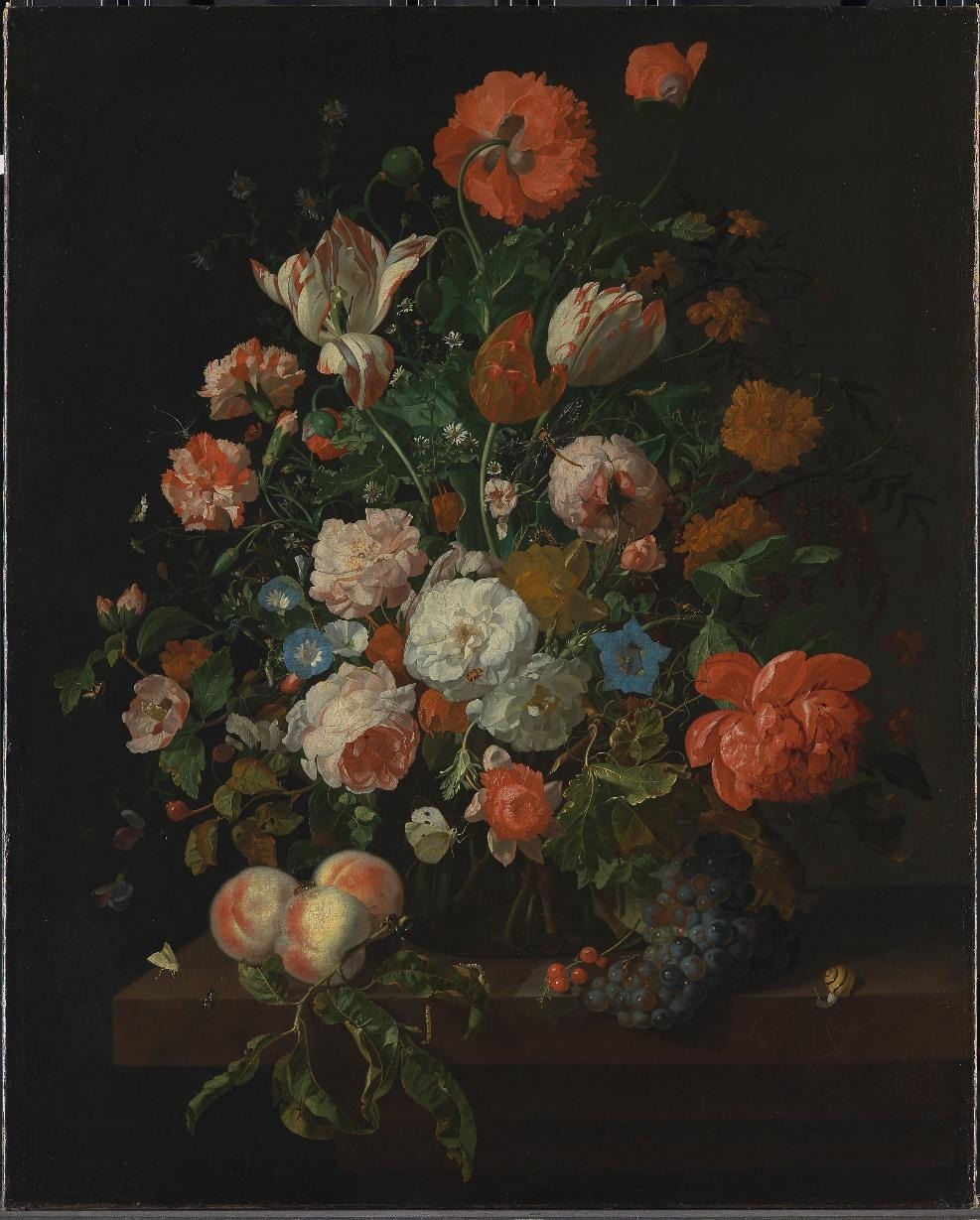 A painting of flowers on a tableAI-generated content may be incorrect.